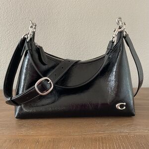 Coach Black Glazed Leather Juliet Shoulder Bag